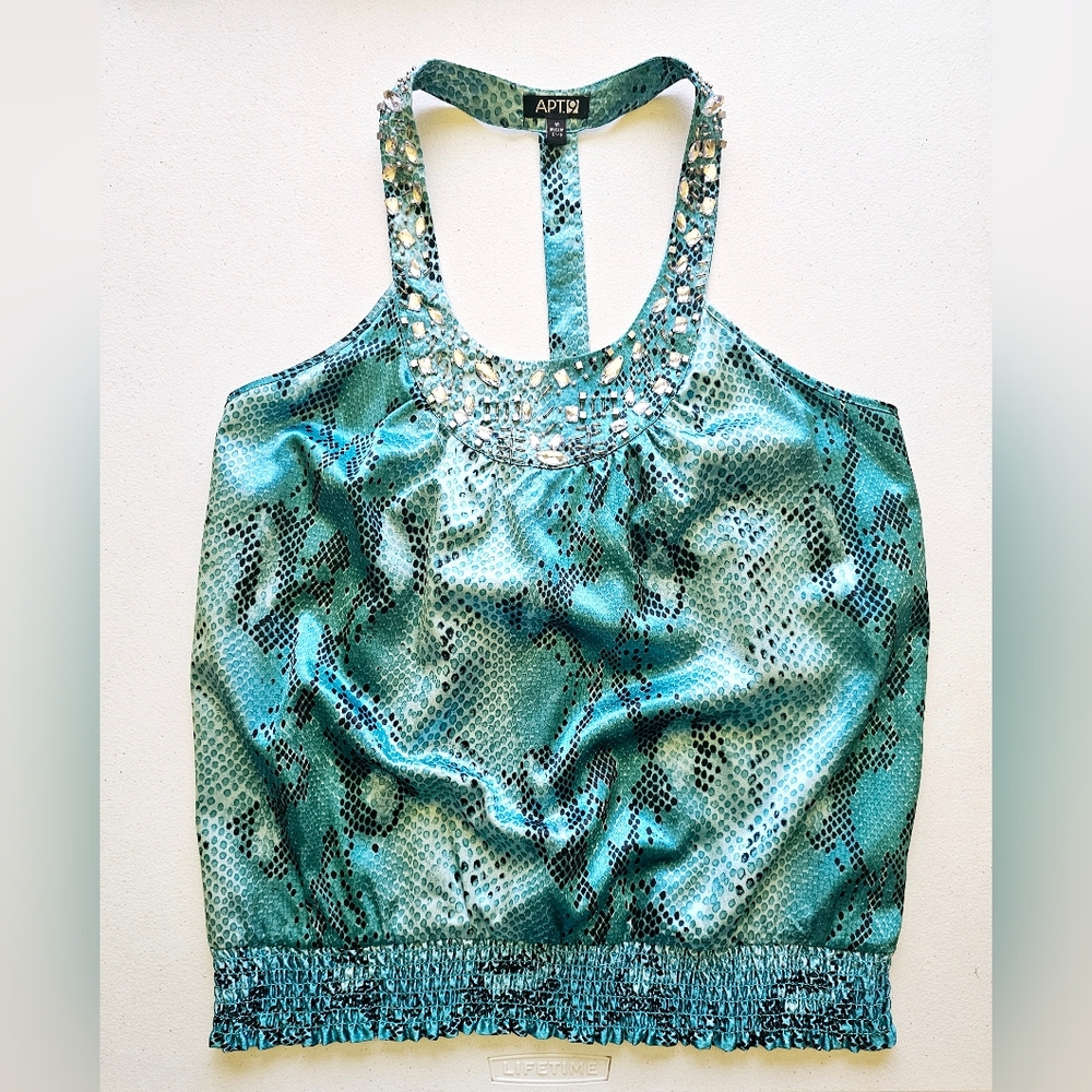 Apt. 9 Blue Green Embellished Sleeveless Racer Tank Top Size Medium